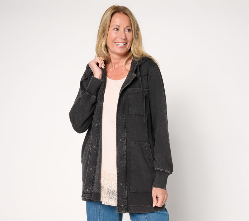 LOGO by Lori Goldstein Regular Long Snap Front Hoodie — View 5