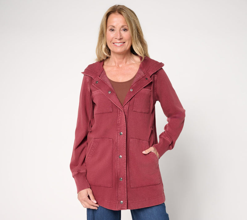LOGO by Lori Goldstein Regular Long Snap Front Hoodie — View 9
