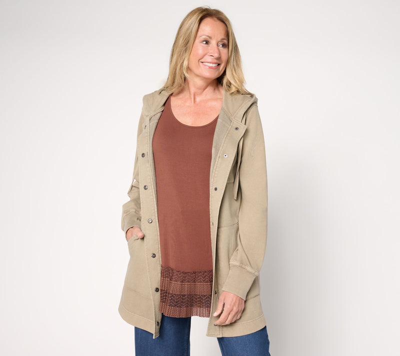 LOGO by Lori Goldstein Petite Long Snap Front Hoodie — View 7
