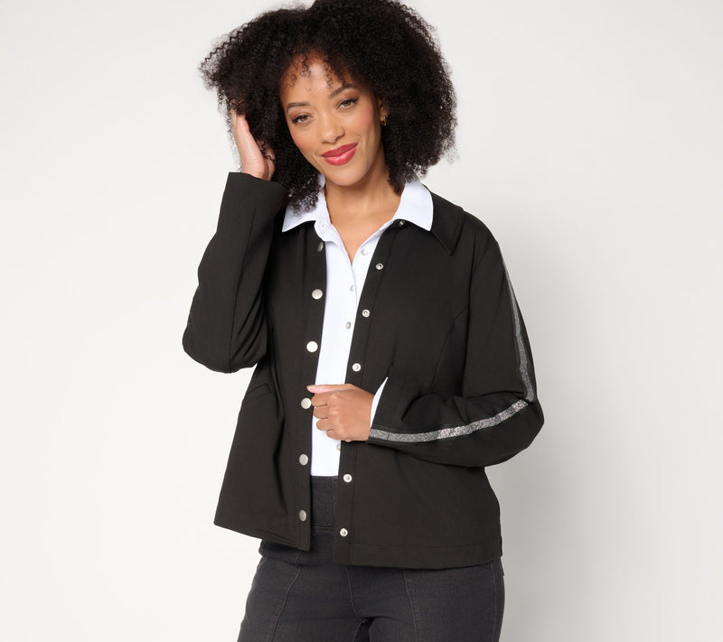 nicole by Nicole Miller Lurex Stripe Trim Snap Front Jacket — Main view