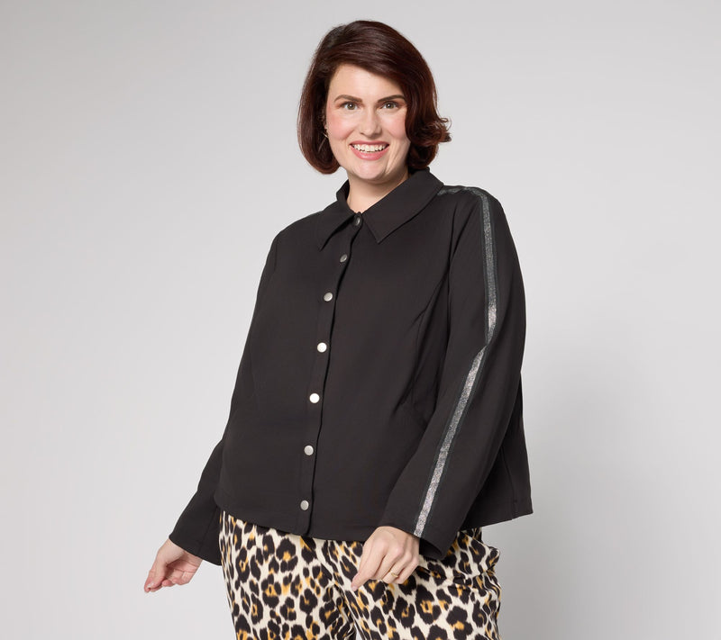 nicole by Nicole Miller Lurex Stripe Trim Snap Front Jacket — View 4