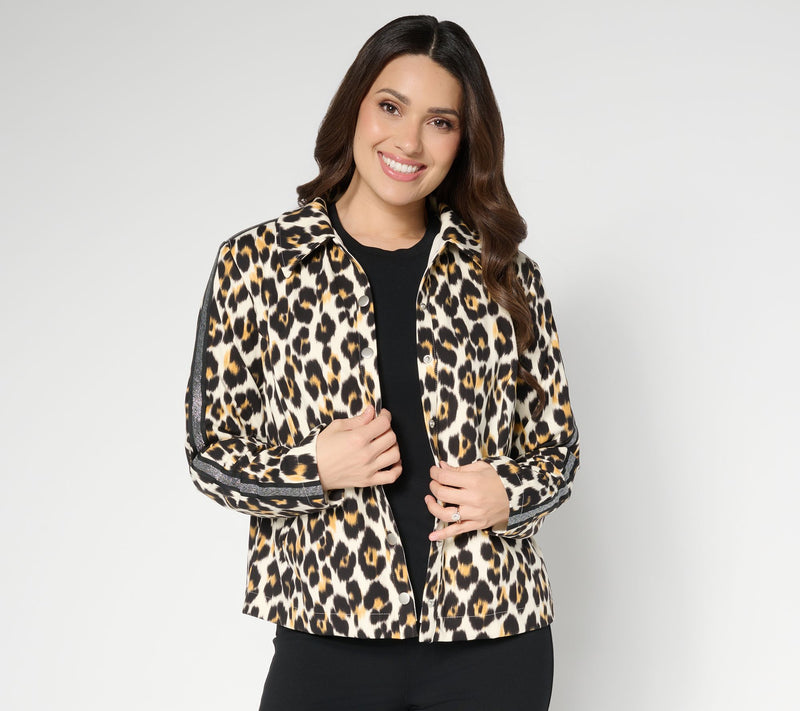 nicole by Nicole Miller Lurex Stripe Trim Snap Front Jacket — View 13