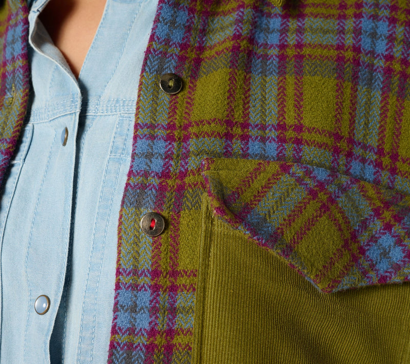 Peace Love World Brushed Flannel Plaid Jacket with Corduroy Collar — View 10