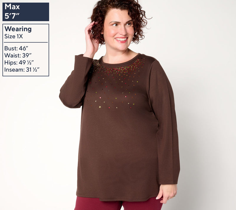 Quacker Factory Fallin' For Sequins Long Sleeve Tunic Top — View 2
