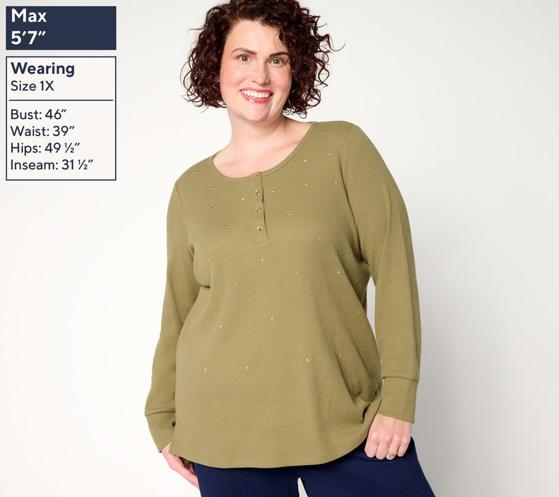 Quacker Factory Sparkle and Shine Baby Waffle Snap Henley — View 2