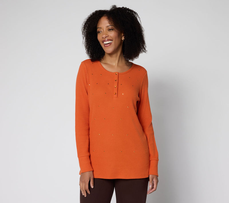 Quacker Factory Sparkle and Shine Baby Waffle Snap Henley — View 11