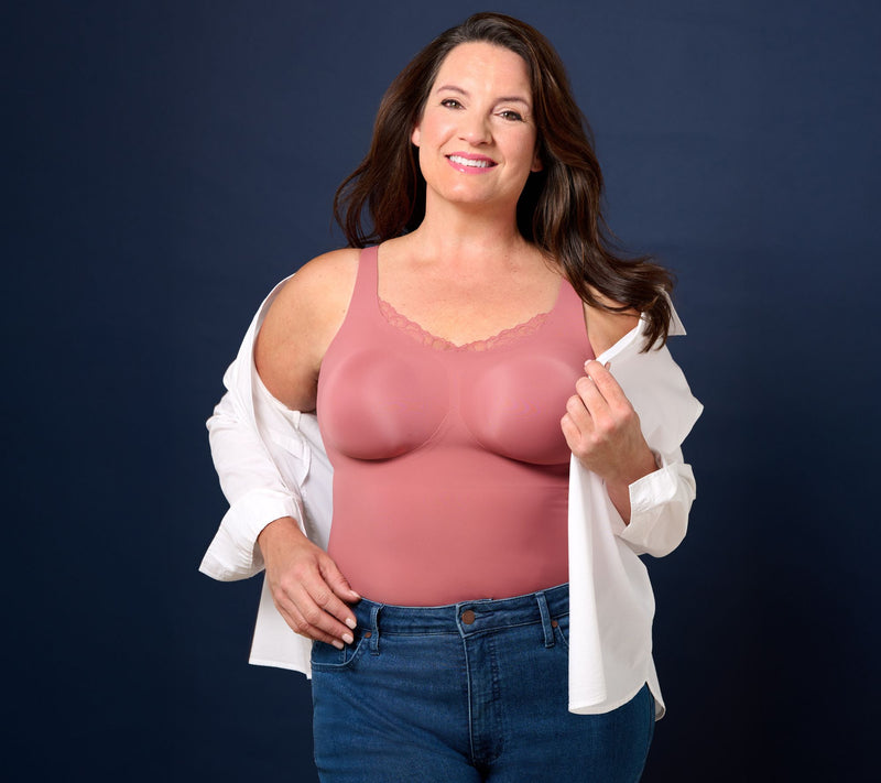 Evelyn & Bobbie Lace Trimmed V-Neck Seamless Bra Cami — View 17
