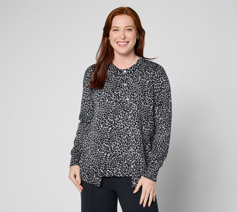 Joan Rivers Printed Leopard Button Front Cardigan — View 9