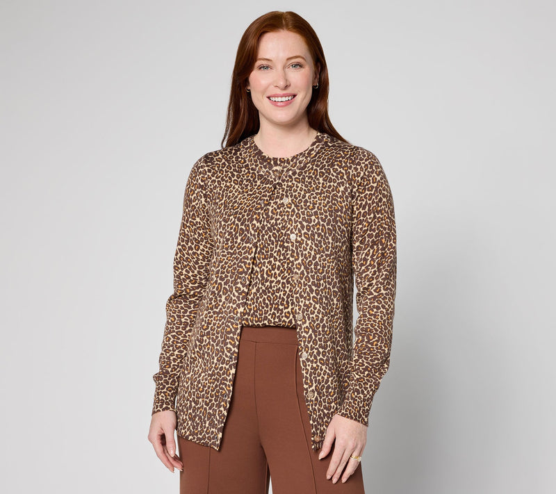 Joan Rivers Printed Leopard Button Front Cardigan — Main view