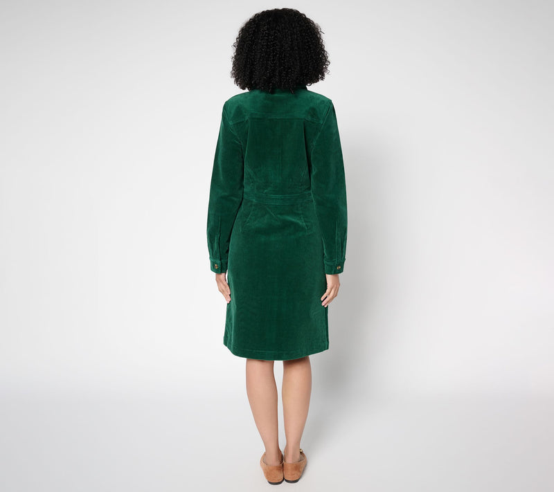 Joan Rivers Regular Stretch Corduroy Button Front Dress — View 4