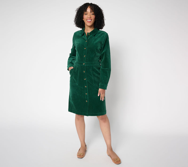Joan Rivers Regular Stretch Corduroy Button Front Dress — View 12