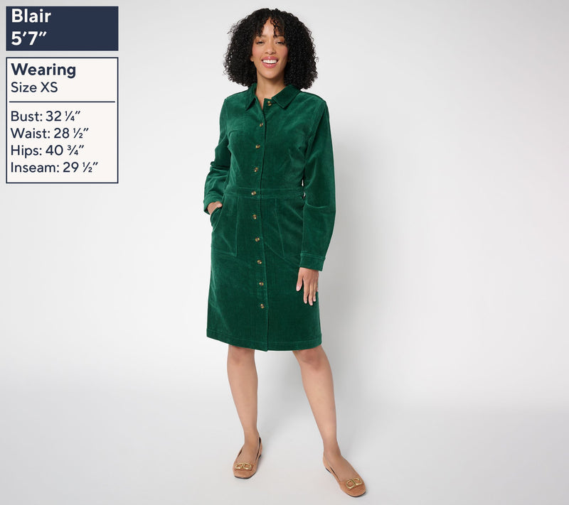 Joan Rivers Petite Stretch Corduroy Button Front Dress — View 9