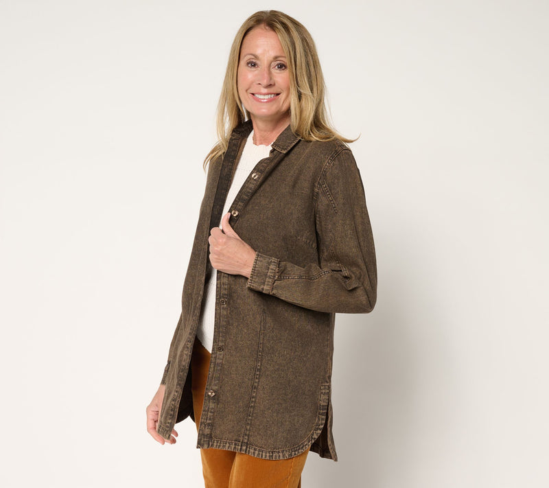 Joan Rivers Regular Vintage Wash Classic Cotton Denim Shirt — Main view