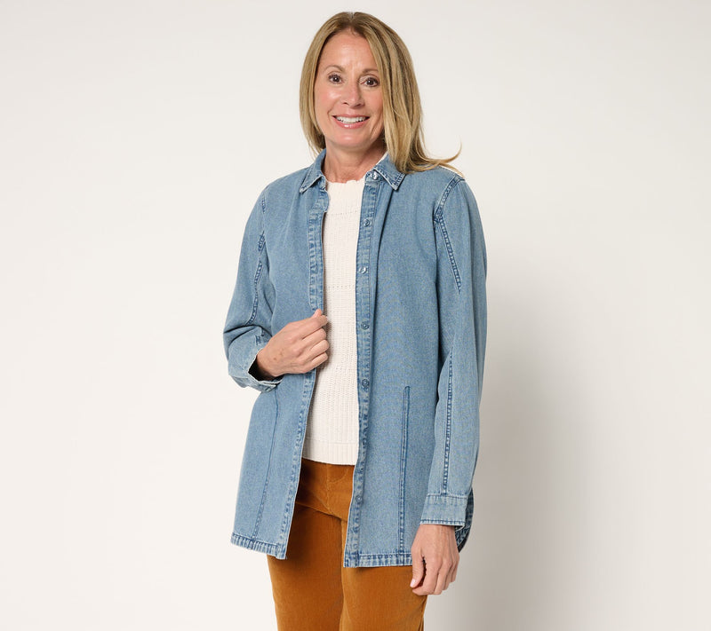 Joan Rivers Regular Vintage Wash Classic Cotton Denim Shirt — View 9