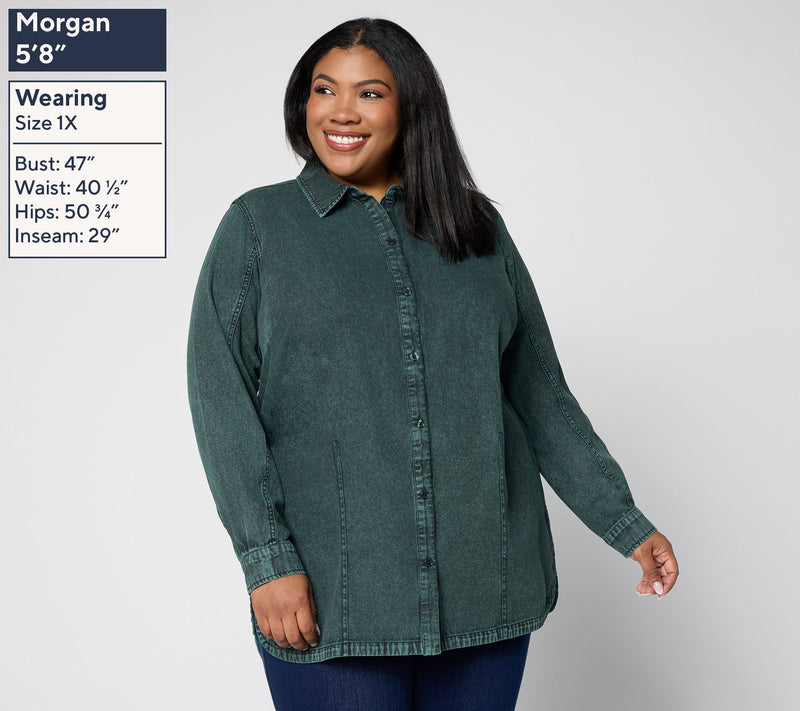 Joan Rivers Regular Vintage Wash Classic Cotton Denim Shirt — View 10