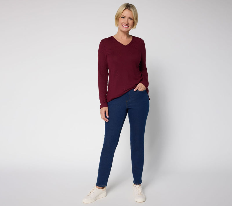 Denim & Co. Regular Comfy Knit Jeans w/ Ribbed Waistband — View 5