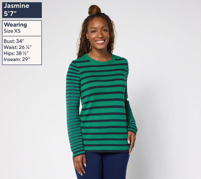 Susan Graver Super Soft Mixed Stripe Crew Neck Sweater — View 3