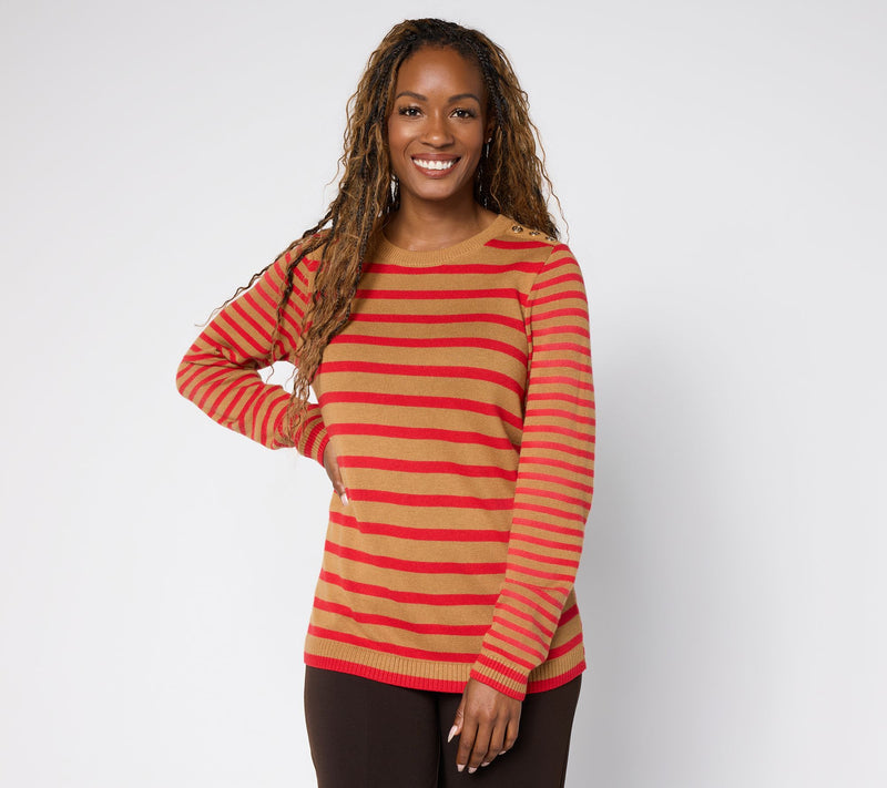 Susan Graver Super Soft Mixed Stripe Crew Neck Sweater — View 10