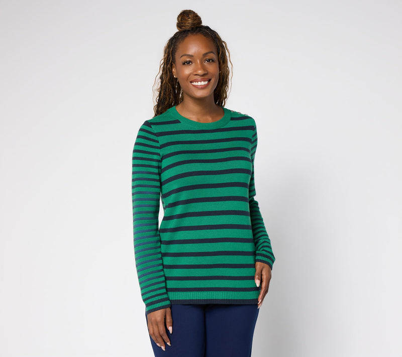 Susan Graver Super Soft Mixed Stripe Crew Neck Sweater — Main view