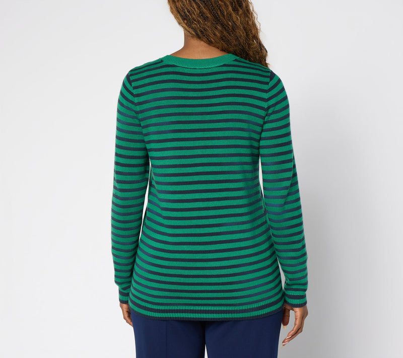 Susan Graver Super Soft Mixed Stripe Crew Neck Sweater — View 4
