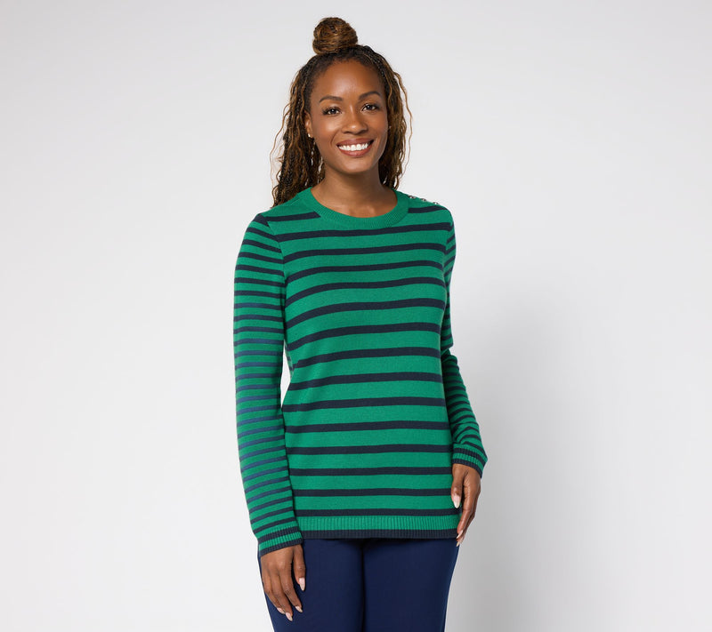Susan Graver Super Soft Mixed Stripe Crew Neck Sweater — View 12
