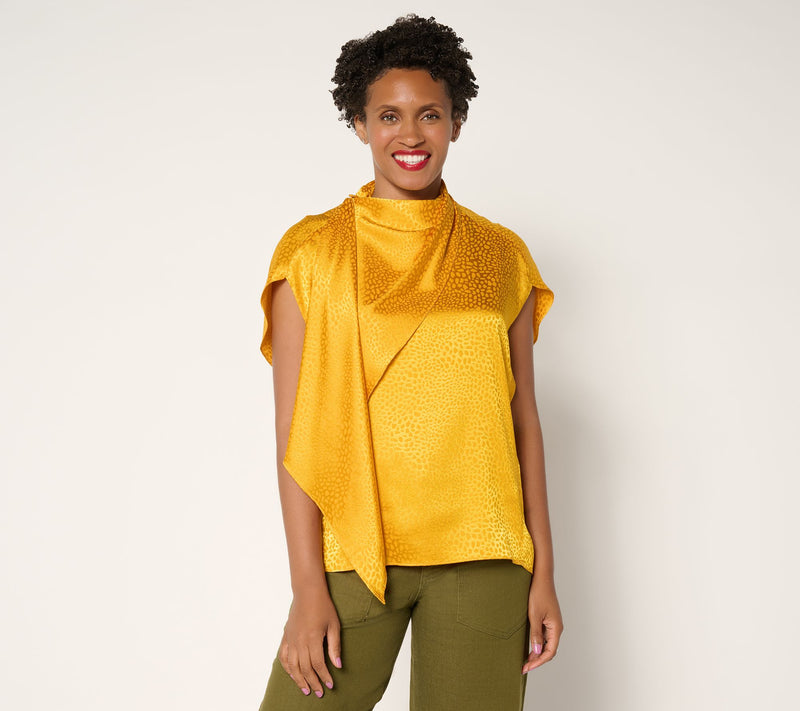 Carla Rockmore Collection Draped Jacquard Blouse — View 7