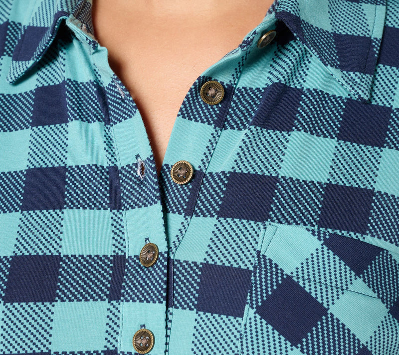 Denim & Co. Regular Buffalo Check So Soft Jersey Henley Tunic — View 18