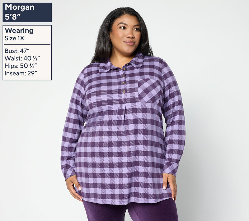 Denim & Co. Regular Buffalo Check So Soft Jersey Henley Tunic — View 14