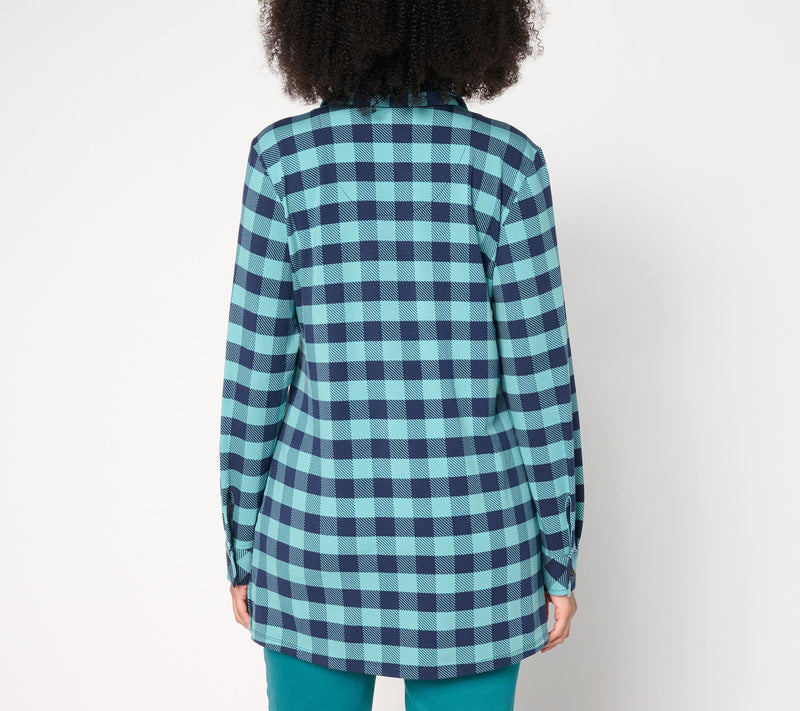 Denim & Co. Regular Buffalo Check So Soft Jersey Henley Tunic — View 16