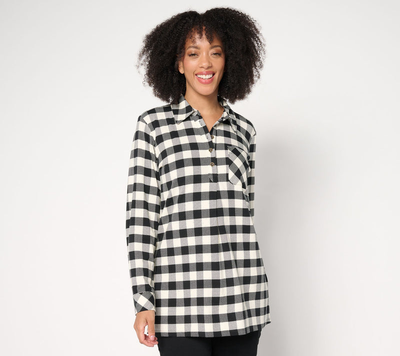 Denim & Co. Regular Buffalo Check So Soft Jersey Henley Tunic — View 5