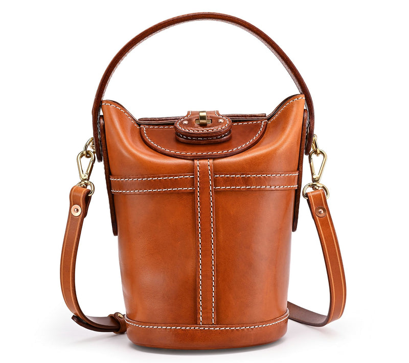 Old Trend Begonia Leather Bucket Bag with Crossbody Strap — View 15