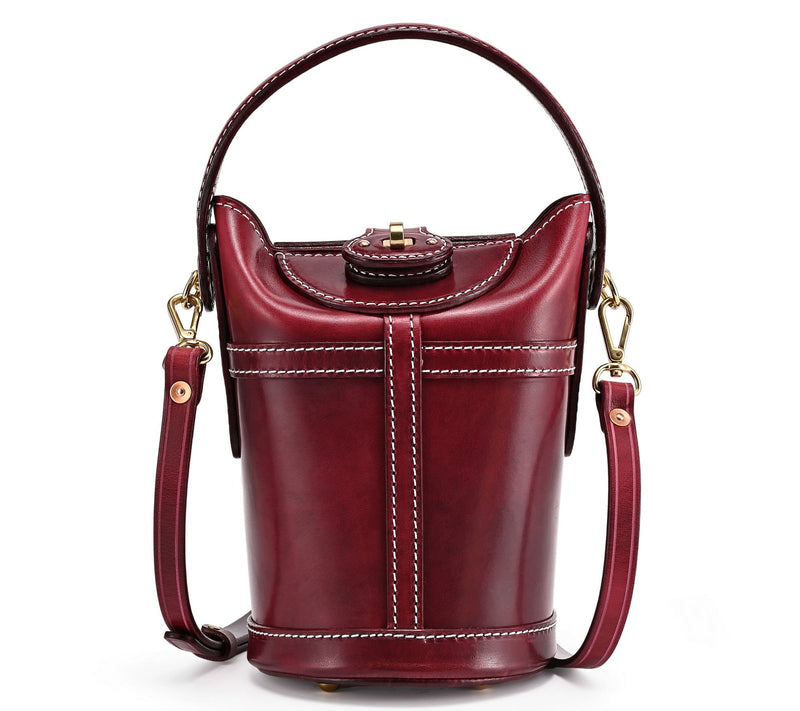 Old Trend Begonia Leather Bucket Bag with Crossbody Strap — View 16