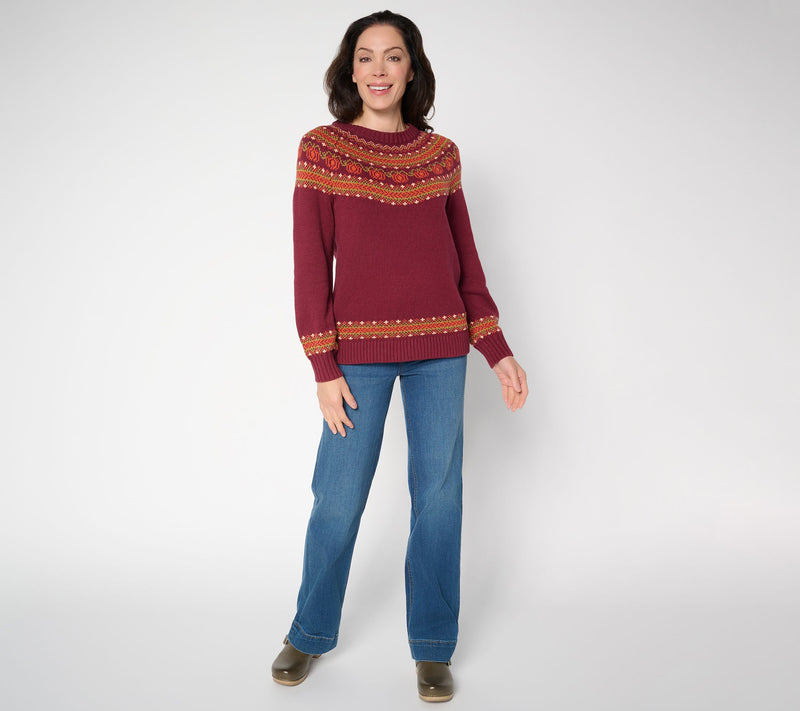 Denim & Co. Long Sleeve Pumpkin Fair Isle Sweater — View 11