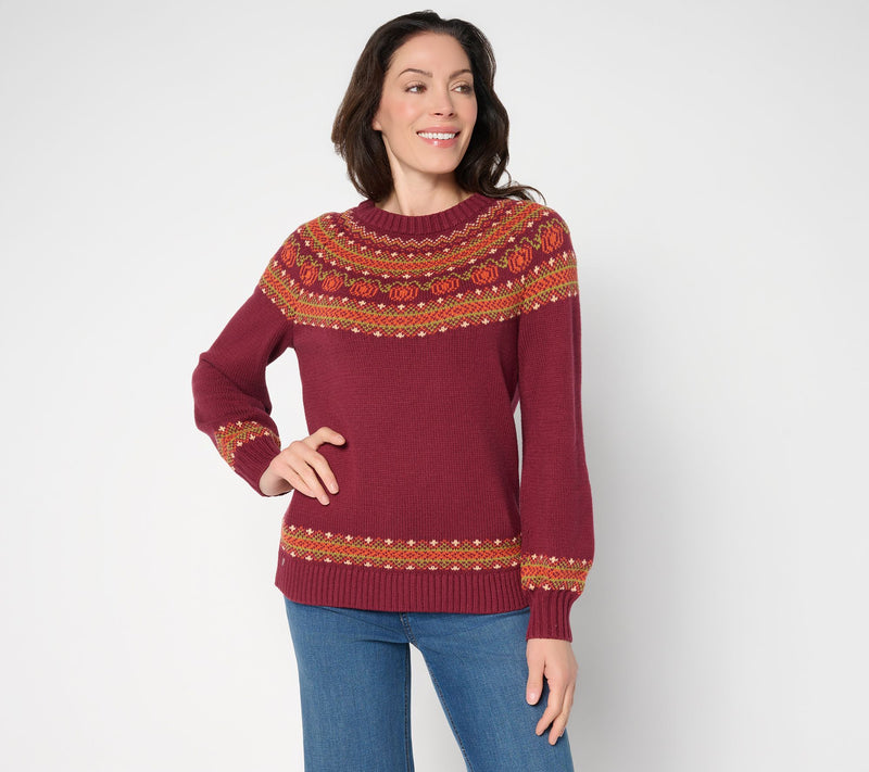 Denim & Co. Long Sleeve Pumpkin Fair Isle Sweater — View 7