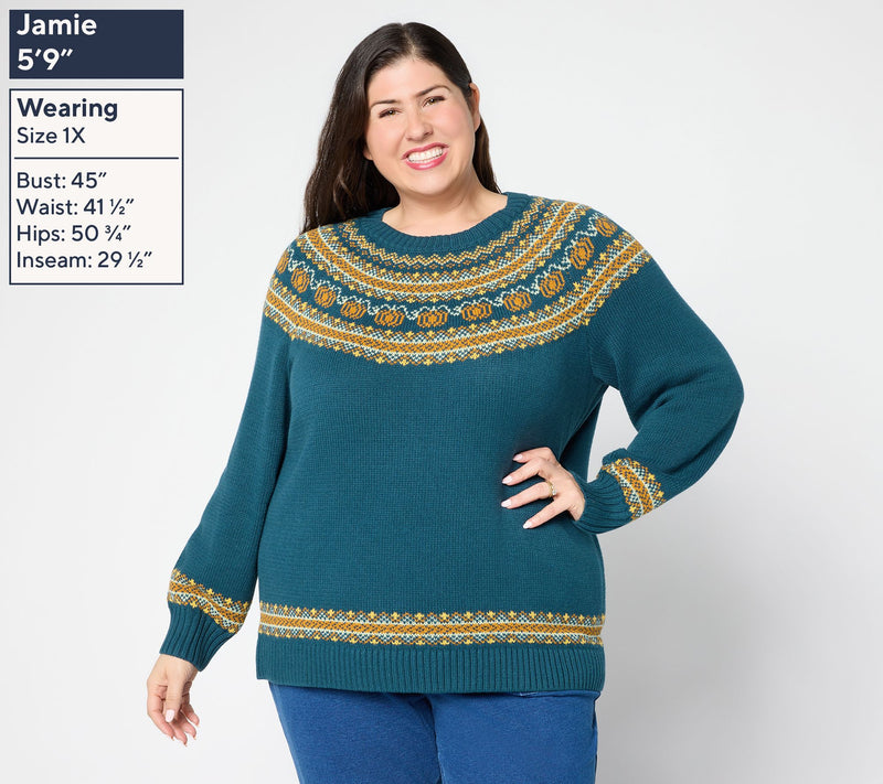 Denim & Co. Long Sleeve Pumpkin Fair Isle Sweater — View 8