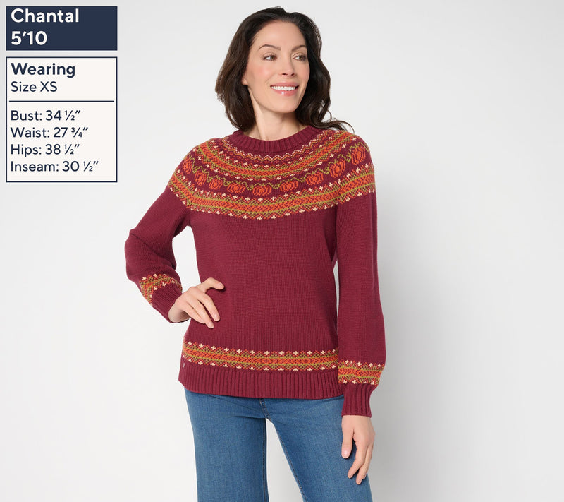Denim & Co. Long Sleeve Pumpkin Fair Isle Sweater — View 9