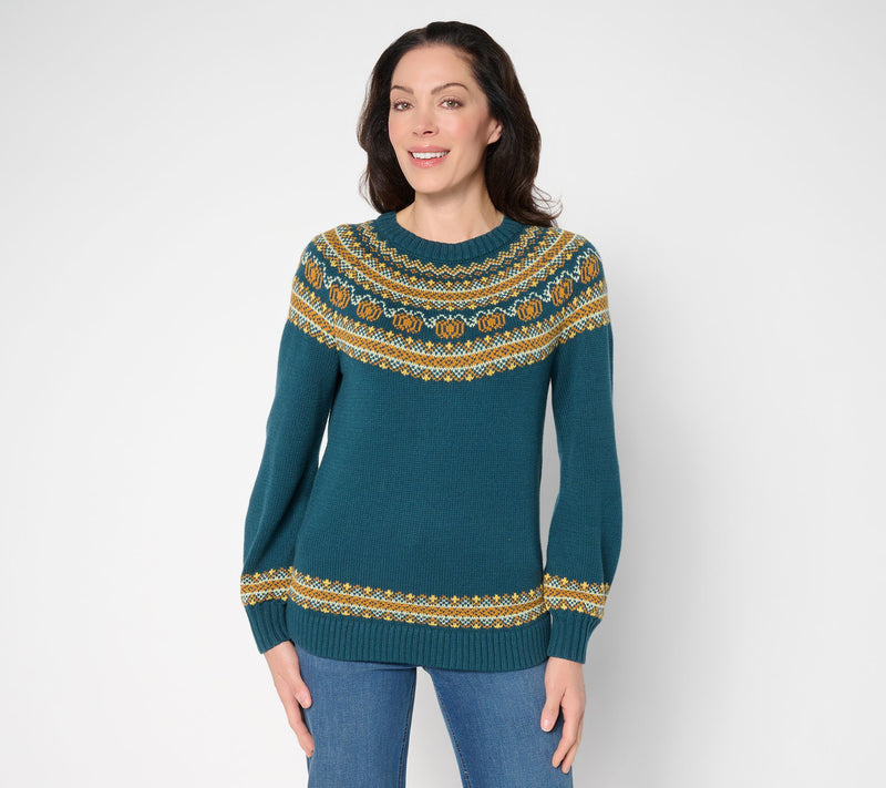 Denim & Co. Long Sleeve Pumpkin Fair Isle Sweater — View 5