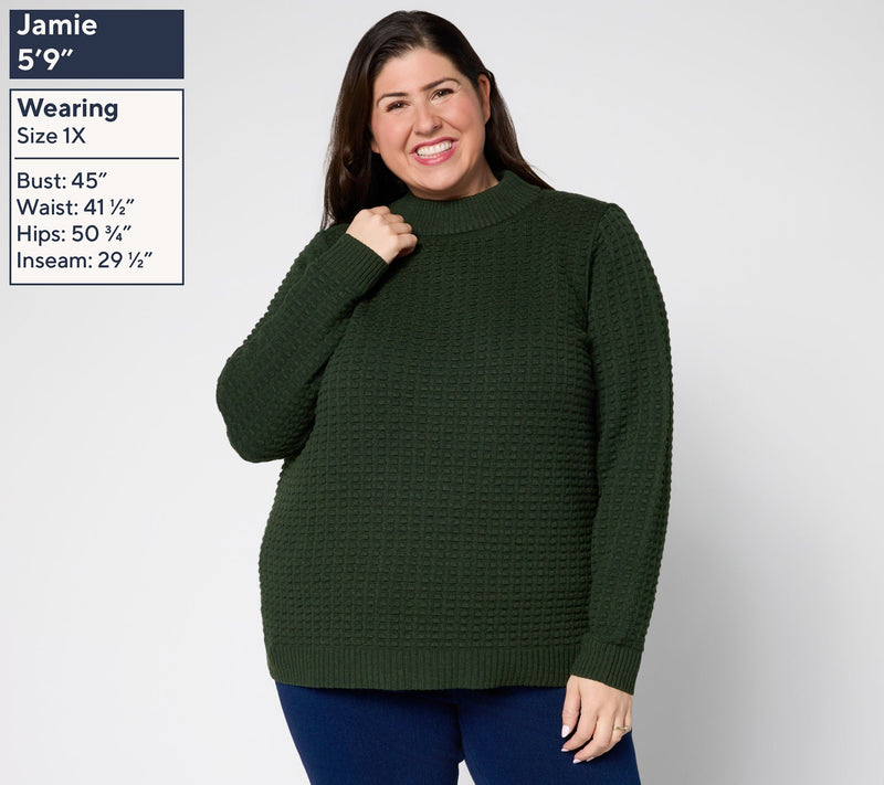 Denim & Co. Long Sleeve Texture Stitch Mock Neck Sweater — View 2