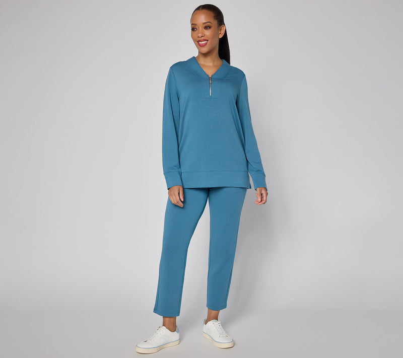 Denim & Co. Active Fleece-Back Knit V-Neck Top — View 4