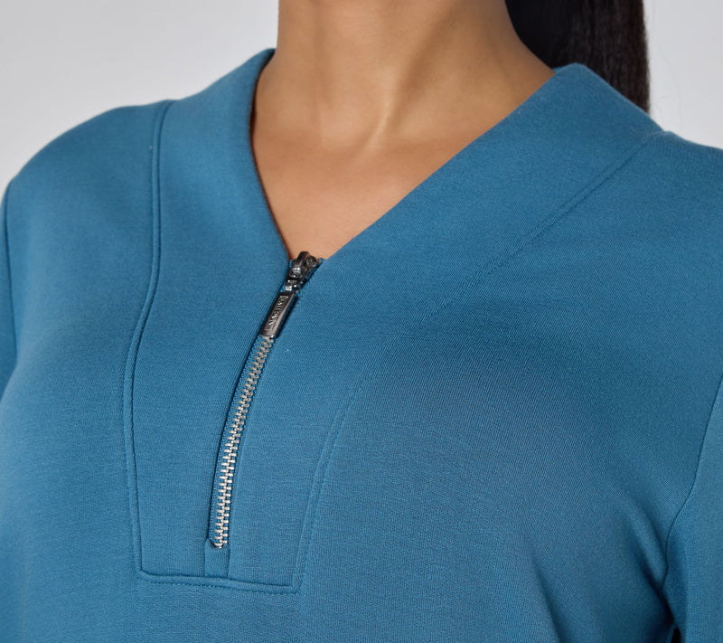 Denim & Co. Active Fleece-Back Knit V-Neck Top — View 5