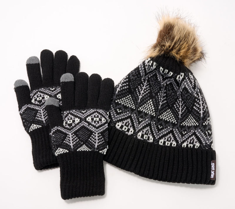 MUK LUKS Heat Retaining Fair Isle Hat & Touch Screen Gloves Set — View 3