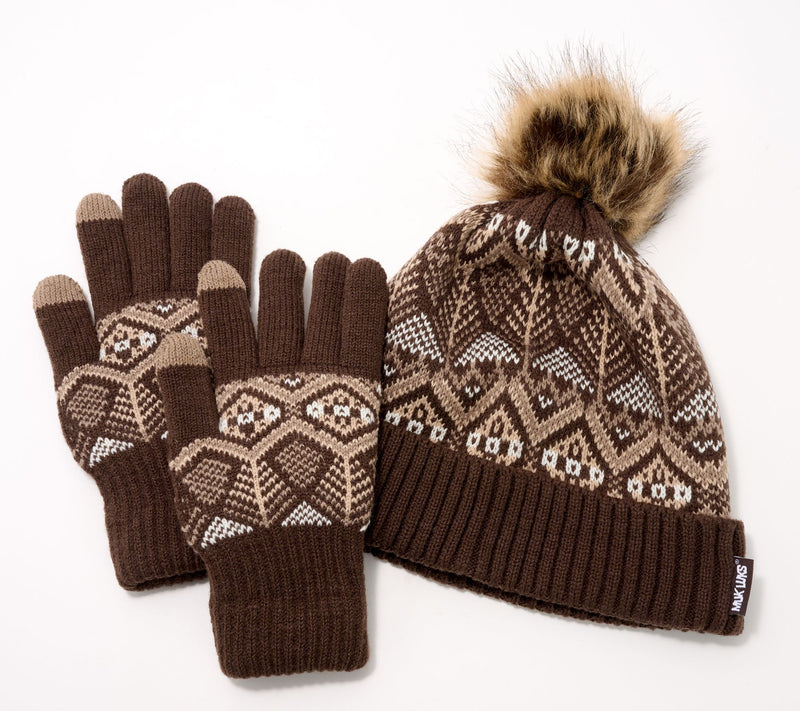 MUK LUKS Heat Retaining Fair Isle Hat & Touch Screen Gloves Set — View 5