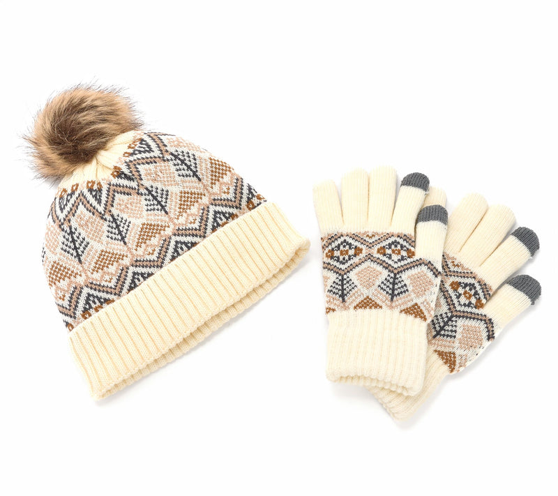 MUK LUKS Heat Retaining Fair Isle Hat & Touch Screen Gloves Set — View 8