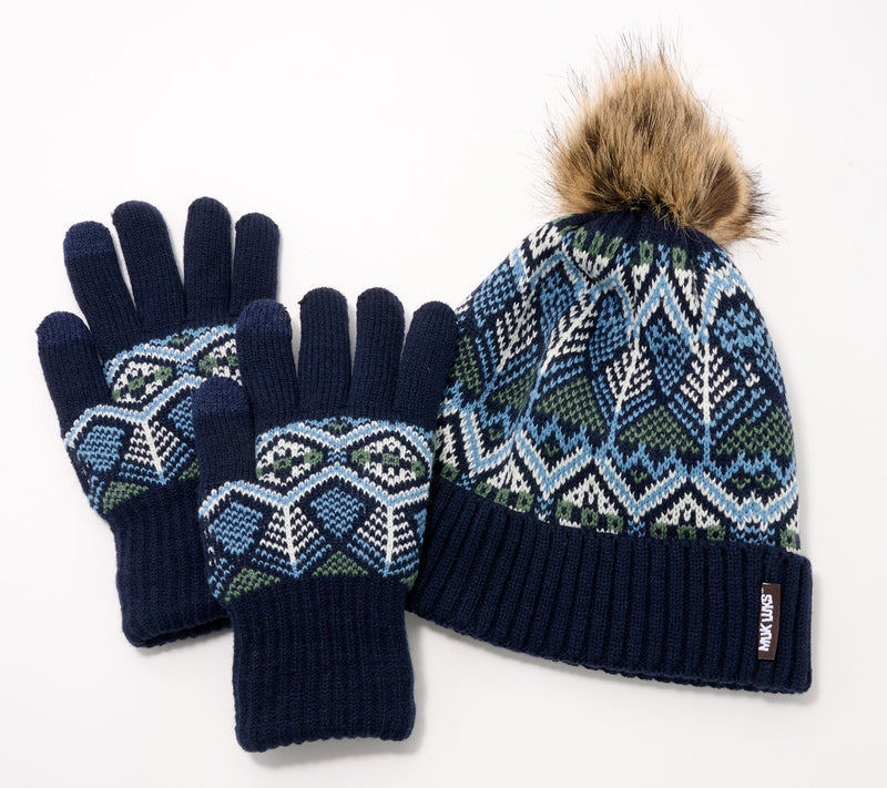 MUK LUKS Heat Retaining Fair Isle Hat & Touch Screen Gloves Set — View 11
