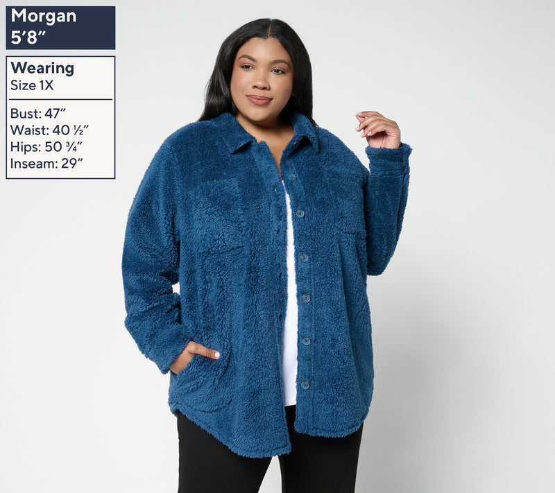 Belle by Kim Gravel Petite SophisticChic Horn Button Sherpa Shacket — View 14