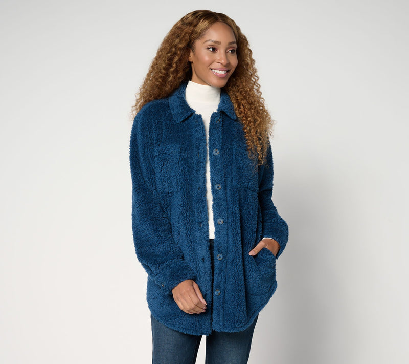 Belle by Kim Gravel Petite SophisticChic Horn Button Sherpa Shacket — View 9