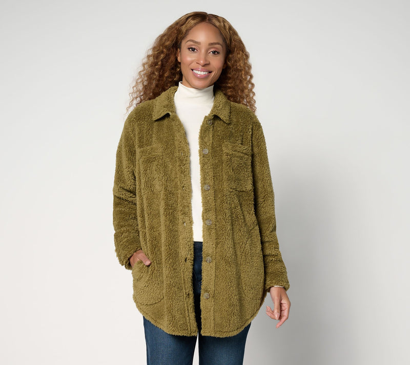 Belle by Kim Gravel Petite SophisticChic Horn Button Sherpa Shacket — View 7