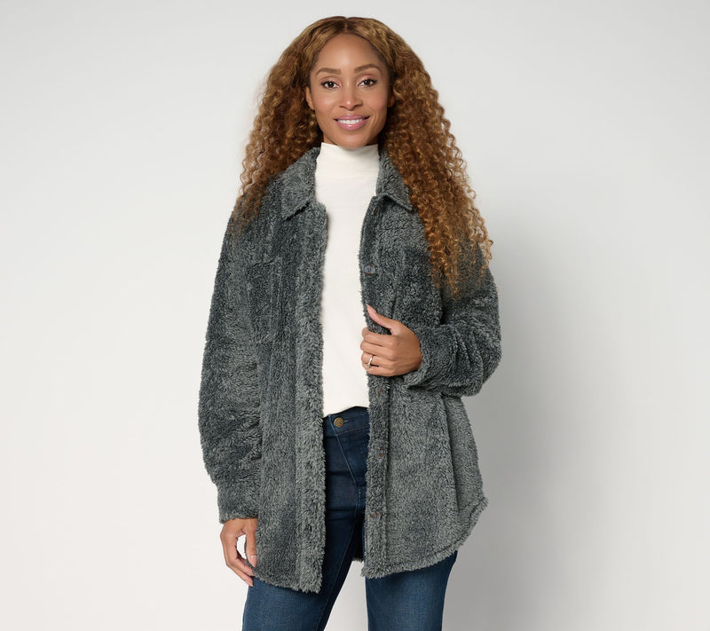 Belle by Kim Gravel Petite SophisticChic Horn Button Sherpa Shacket — View 5