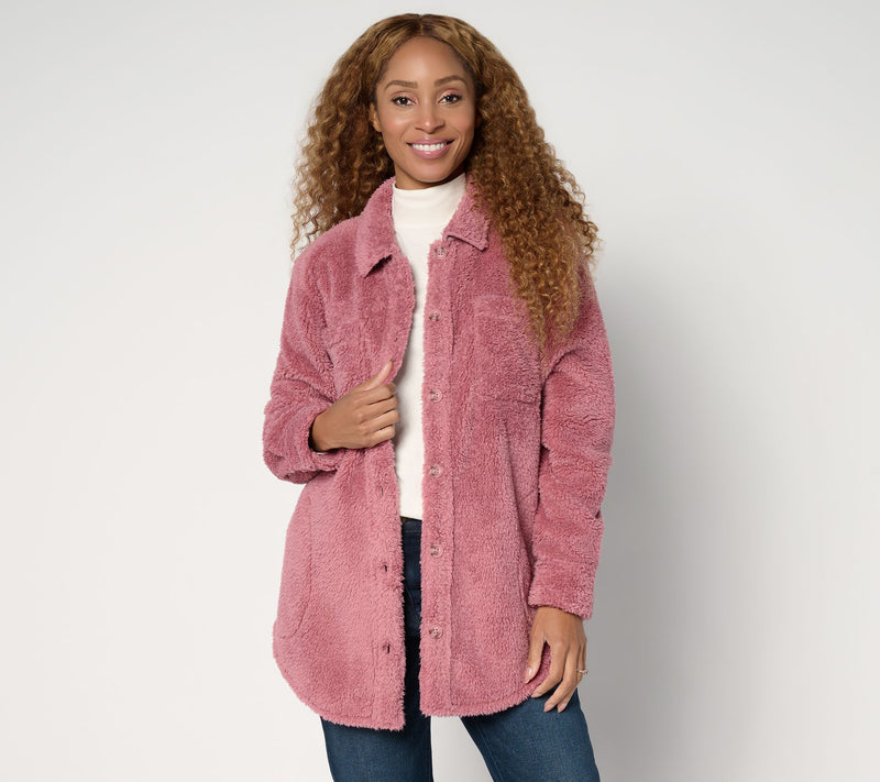 Belle by Kim Gravel Petite SophisticChic Horn Button Sherpa Shacket — View 13