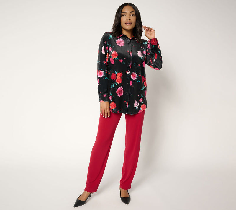 Denim & Co. Regular Printed Knit Velvet Big Shirt — View 5